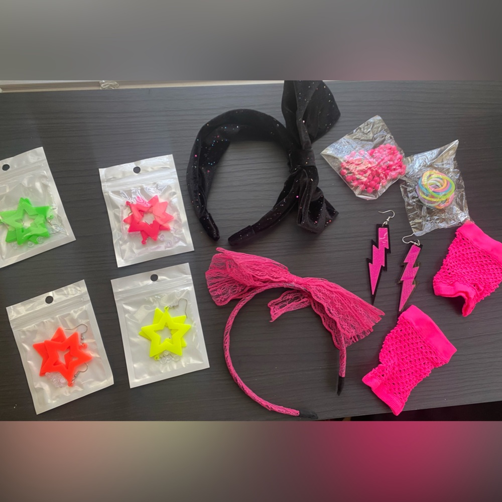 NEW 80’s Neon Costume Accessory Bundle 10 Items! Halloween Cosplay Costume